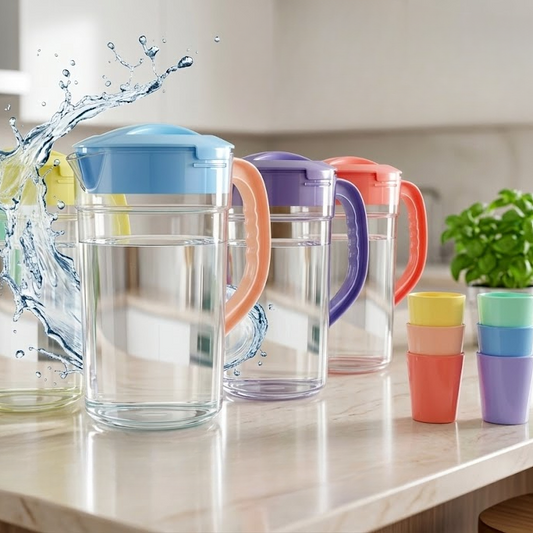 Premium 2.8L Water Jug & 6 Glasses Set – Unbreakable Plastic (Random Color)