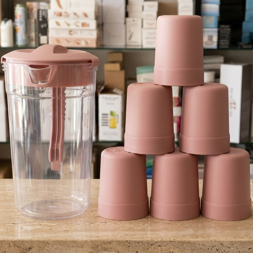 Premium 2.8L Water Jug & 6 Glasses Set – Unbreakable Plastic (Random Color)