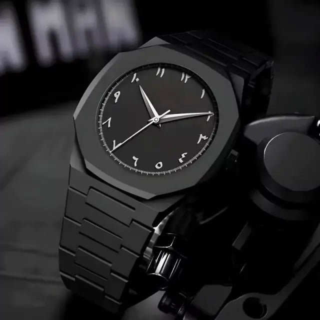 Aura Minimalist Analog Watch for Men & Women – Black Dial with Stainless Steel Strap & Butterfly Clasp